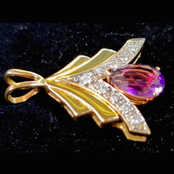Pendant Amethyst Diamond 14k Yellow Gold  Charm 4.7 grams - Picture 5 of 16